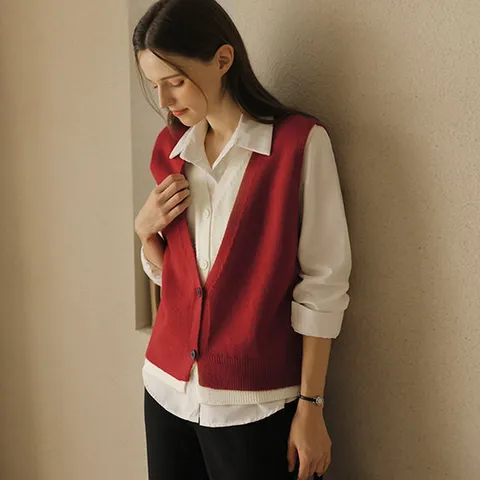 [뮤즈린] 토토 이중 브이넥 니트 조끼