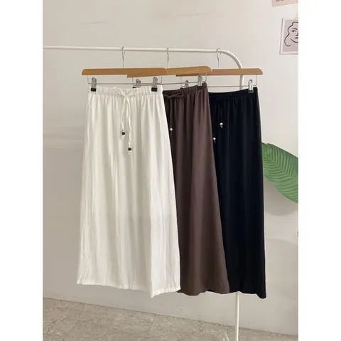 허니제이 / 포블린 린넨 허리 스트링 밴딩 롱 스커트(3color)