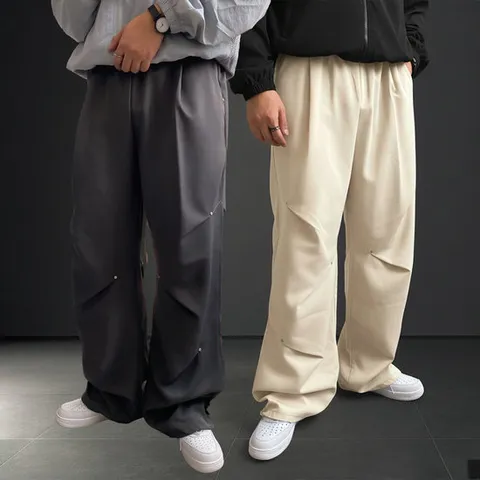 [노멀쉐이크]쏠타니 리벳 파라슈트 와이드 팬츠 (3color) 커플