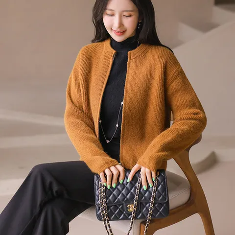 [스타일온미] 라라블 투웨이 지퍼 포슬포슬 니트 집업 가디건