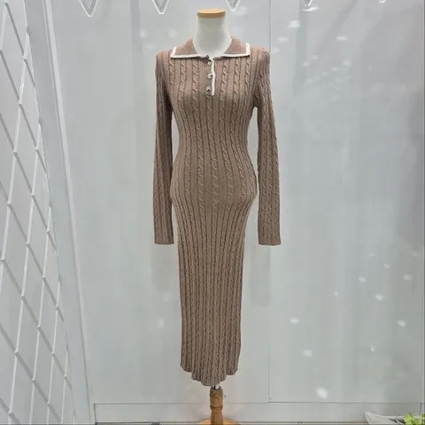 [밸리걸]모다양산 꽈배기 카라 타이트핏 롱 원피스 911750_YS