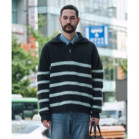 [STCO]솜사탕_ 반집업 스트라이프 니트 민트 (오버핏)_BP