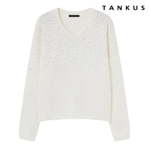 [탱커스] 진주 큐빅 브이넥 긴팔 니트 (TX4KP009L0)