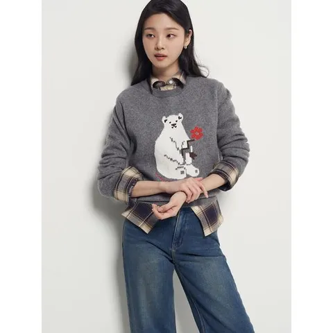 [빈폴레이디스] 베어 모티브 풀오버  그레이 (BF5951C093)