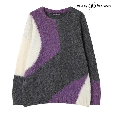 [나인식스뉴욕]컬러 배색 오버핏 라운드 니트 (NP4KT022L0)