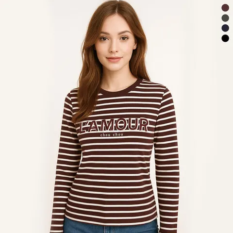 데니스골프 25FW신상 여성 소프트 쿠션 자수 레터링 긴팔 티셔츠_RAQFLTS052