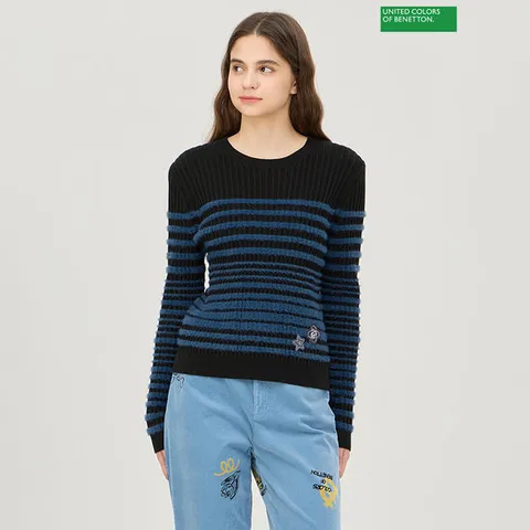 베네통 날개사 스트라이프 골지 니트 BAKP65461
