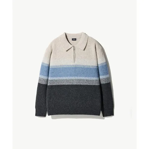 [STCO]HUG ME_ 반집업 이중우수 니트 블루 (세미오버핏)_BP