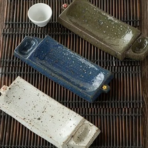 [엄지척]이천도자기 손화 직사각 손잡이 찬기 도자기 접시_19246