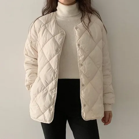 여성 겨울 누빔 퀄팅 브이넥 경량 패딩 점퍼 깔깔이 자켓 아우터 JP0085S 빅사이즈 루즈핏