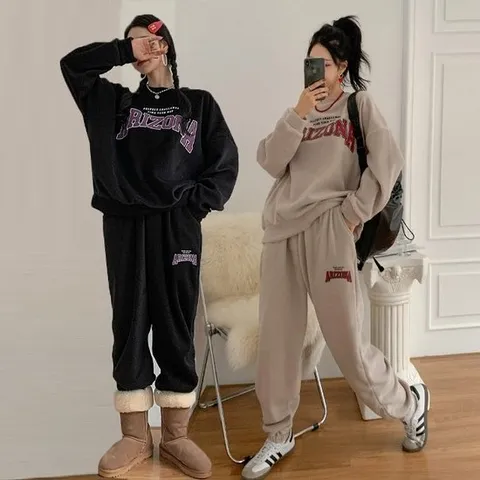 여성 겨울 양기모 후리스 맨투맨 조거팬츠 트레이닝 세트 PST0314S 빅사이즈 루즈핏