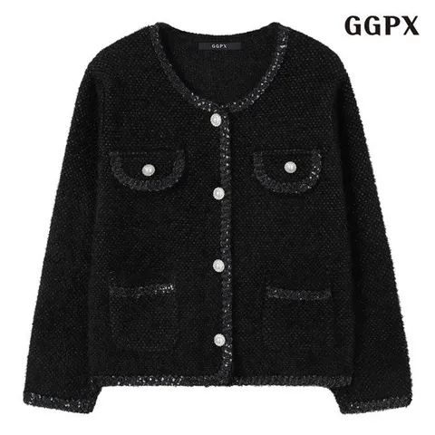 [GGPX]진주 버튼 글리터 라운드 니트 가디건 (GPDCK020D)