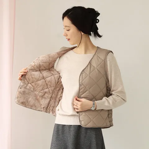 [웬디즈갤러리]옆밴딩 퀼팅 베스트 /퍼 안감 양털 패딩 조끼 TVT105