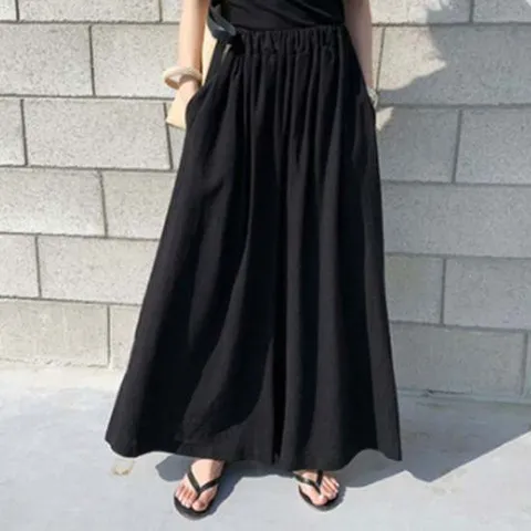 린넨 소재 허리밴딩 와이드 팬츠 넓은 통 무지 캐주얼