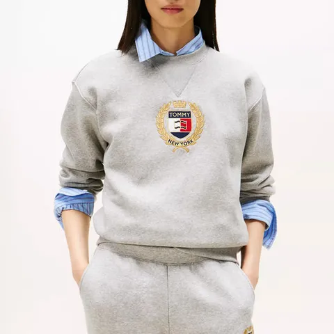 타미 여성 크레스트 로고 플리스 스웻셔츠 Grey