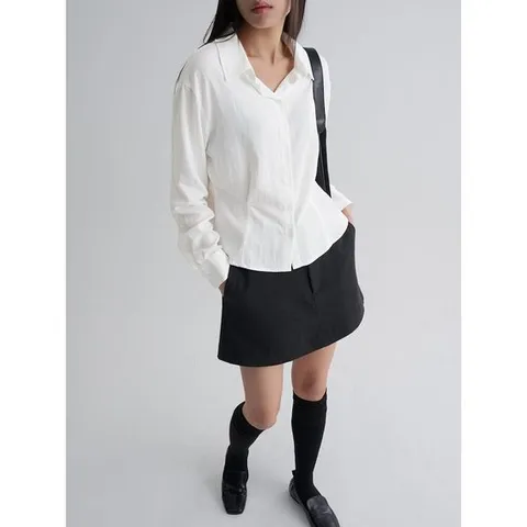 (115X64BY10) [에잇세컨즈] 웨이스트 턱 칼라 블라우스  아이보리