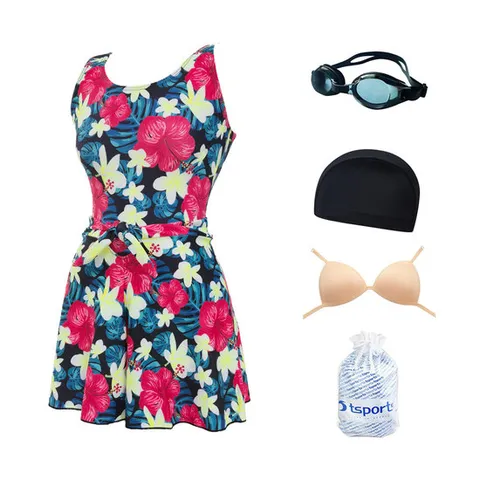 TS스포츠 여자수영복 원피스 치마 투피스 체형커버 빅사이즈 호텔 온천 실내 여성수영복 G1654 5종세트