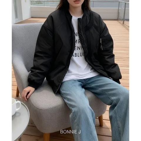 [보니제이]여성가을외투 노카라 간절기 블루종 잠바 항공 야상
