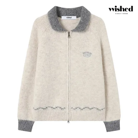 [위시드]자수 배색 카라 투웨이 집업 가디건 (WICDCD013)