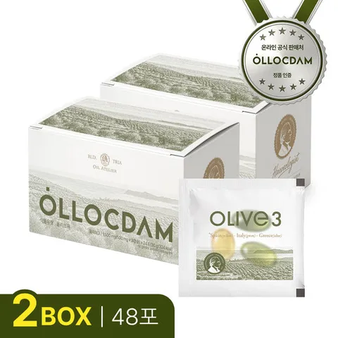 올록담 올리브3 지중해 올리브오일 2박스 (48포*3캡슐) / 엑스트라버진 올리브오일3