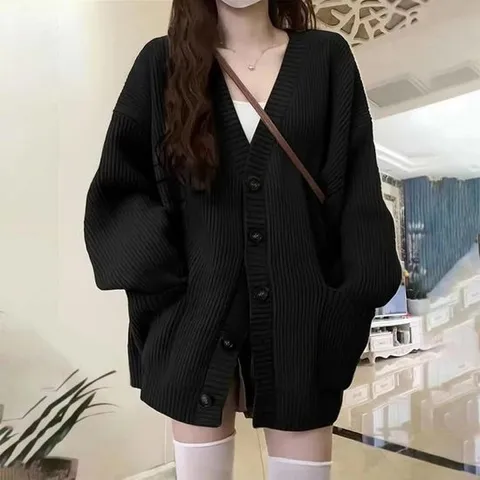 TF두툼오버핏가디건 단추가디건 루즈핏 가을 점퍼 롱가디건 박디건 민소매 박시 하프 루즈핏 v넥 여성 가오