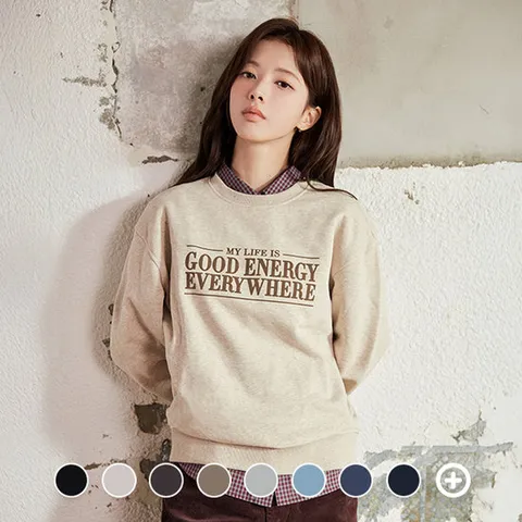 [ 롯데백화점 ][지오다노] 여성 겨울 기모 라운드넥 그래픽 프린트 맨투맨 티셔츠 325930