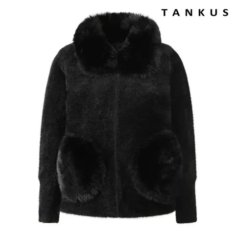 [탱커스] 페이크 퍼 배색 집업 니트 가디건 (TX4CD013L0)