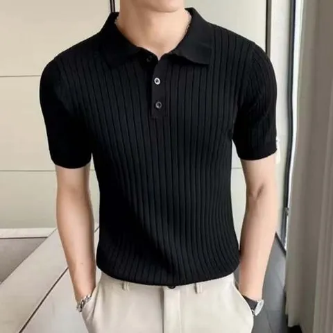 남자 댄디룩 데이트룩 유단추 카라 반팔 니트티셔츠