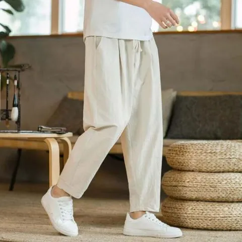 남자 꾸안꾸룩 린넨 소재 허리밴딩 9부바지 여름팬츠