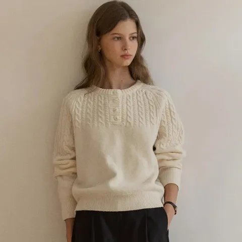 [ 롯데백화점 ][아워호프] Button Wool Cable Knit - Ivory [H25WT-KN08-IVO]