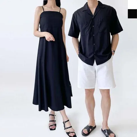 여름 이브닝 파티드레스 커플 원피스 반팔티 세트