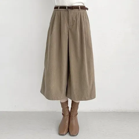 여성 가을 겨울 벨트 세트 7부 8부 골덴 밴딩 통 바지 코듀로이 팬츠 PN0646S