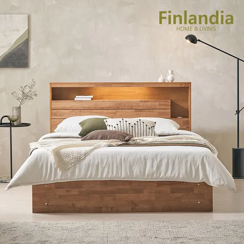핀란디아 넬슨 LED 원목 수납 퀸침대Q+유로탑매트리스