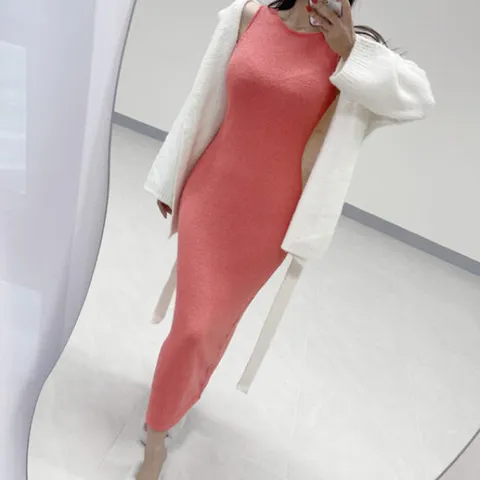 글램핏 / 테리 타올 민소매 나시 일자핏 데일리 맥시 롱 원피스 7컬러