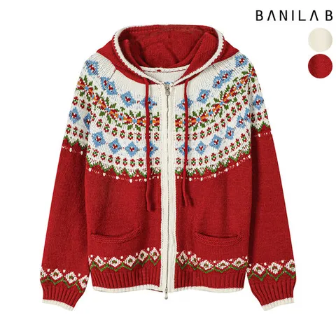 [바닐라비] 여성 플라워 노르딕 후드 집업 가디건
