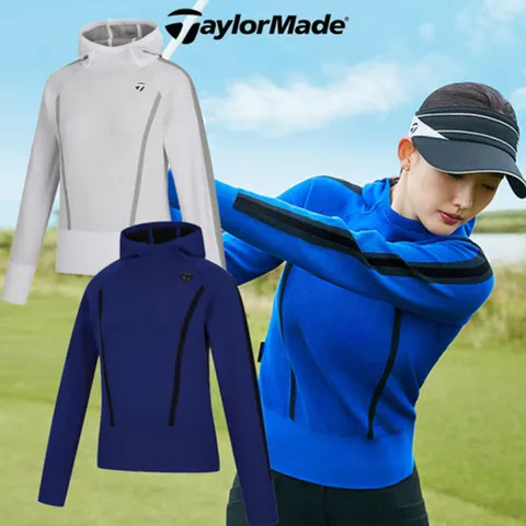 [ 현대백화점 ][테일러메이드] 골프 웨어 25 F W O7221 O7281 101 여성 셋트 후드 폴라 니트 시그니처 절개 반바지