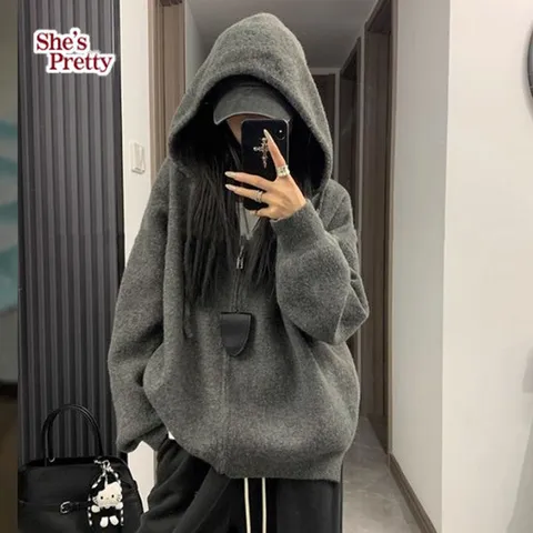 [쉬즈프리티] 레방오버핏후드집업_여성후드가디건