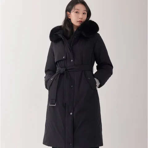 [지센] (2컬러) 구스 폭스후드 트렌치형 다운 패딩 LCDWOB22