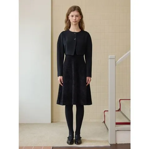 [ 현대백화점 ][올리브데올리브] OW5WOA27 울자켓 레이어드 플레어 벨벳 원피스