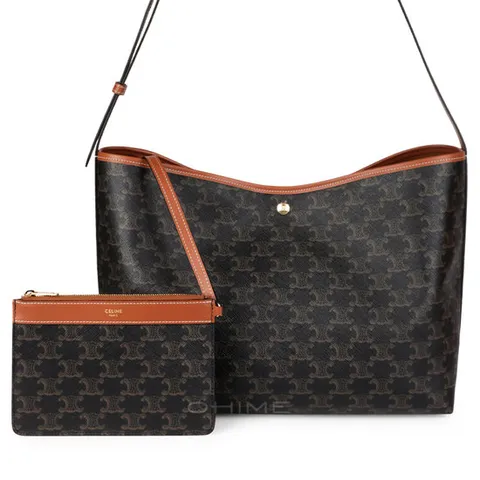 셀린느 숄더백 소프트 쇼퍼 트리옹프 캔버스 카프스킨 탄