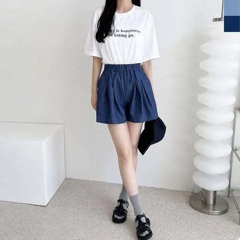 여성 경량 쿨 데님 플레어 청치마 여름 반바지