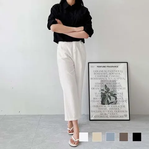 여성 데일리 심플 봄 여름 9부 일자바지 여자 팬츠