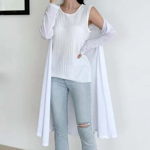 여름 여성 빅사이즈 바캉스룩 베이직 롱 스판 가디건