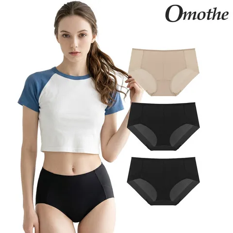 오모떼 컴포트 데일리 소프트 햄 맥시 팬티 3종 세트/베이지1+블랙2