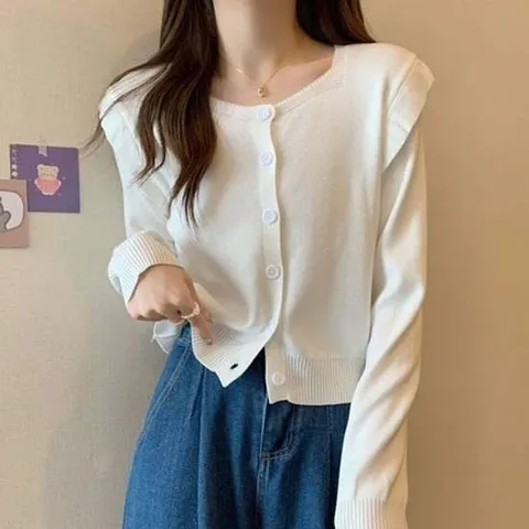 여성 프릴 데일리 니트 소매 클래식 가디건