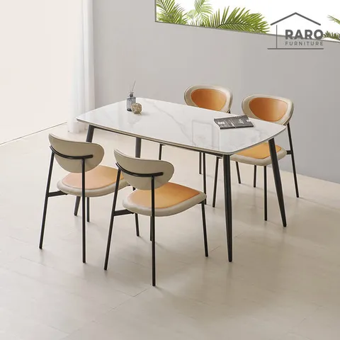 라로퍼니처 애든 24T 유광 1250 저소음 포세린 세라믹 4인 실리콘 스킨 식탁 세트 (식탁+의자4)