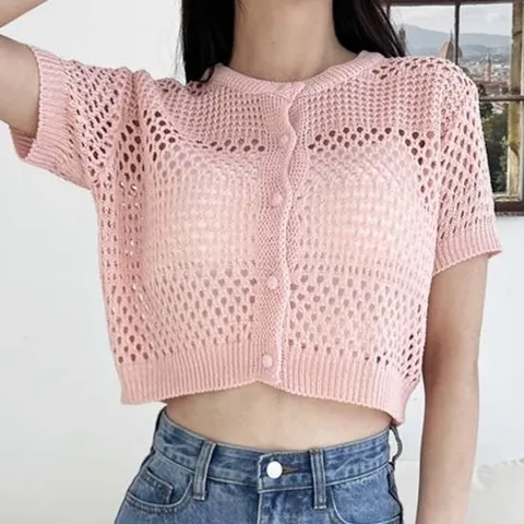 바캉스웨어 반팔 여성 러블리 가디건 그물 썸머 여성