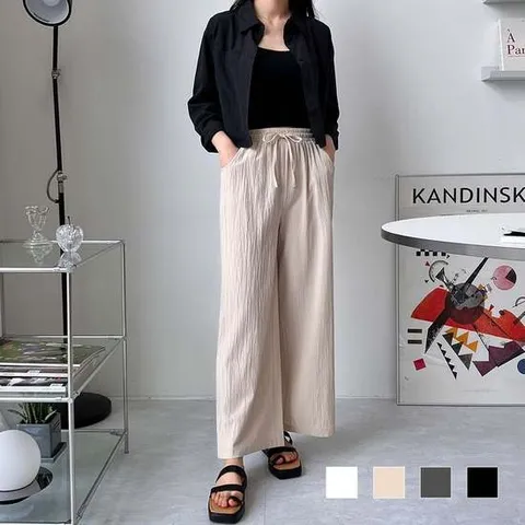 린넨 레민 캐주얼 밴딩 롱 통바지