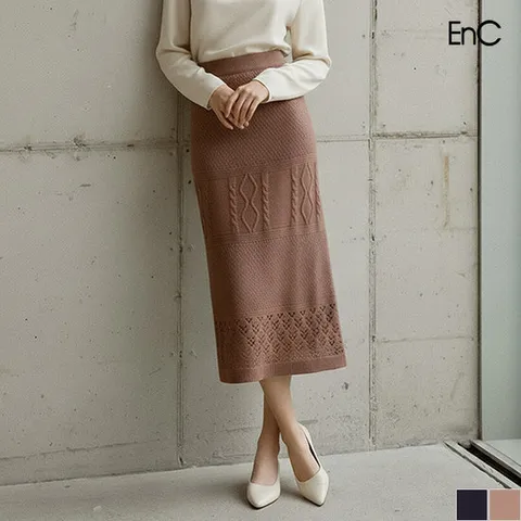 [ENC] 크로쉐 니트 롱스커트 (ENWK14T85B)