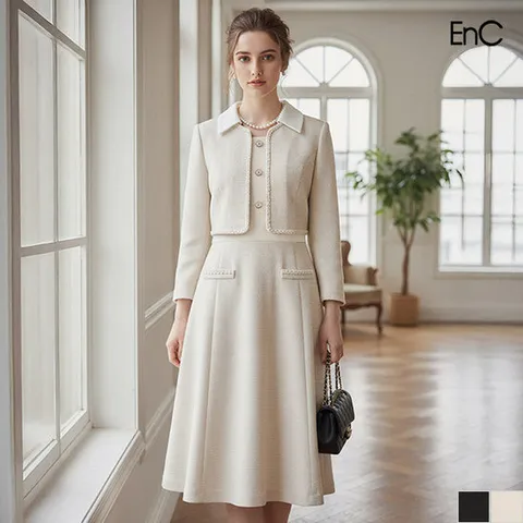 [ENC] 하객룩추천 트위드 배색원피스 (ENOW33801W)